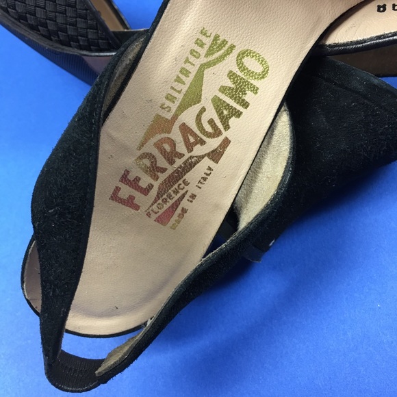 Ferragamo Black Leather Heels Slingbacks 8.5 AA - Picture 5 of 8